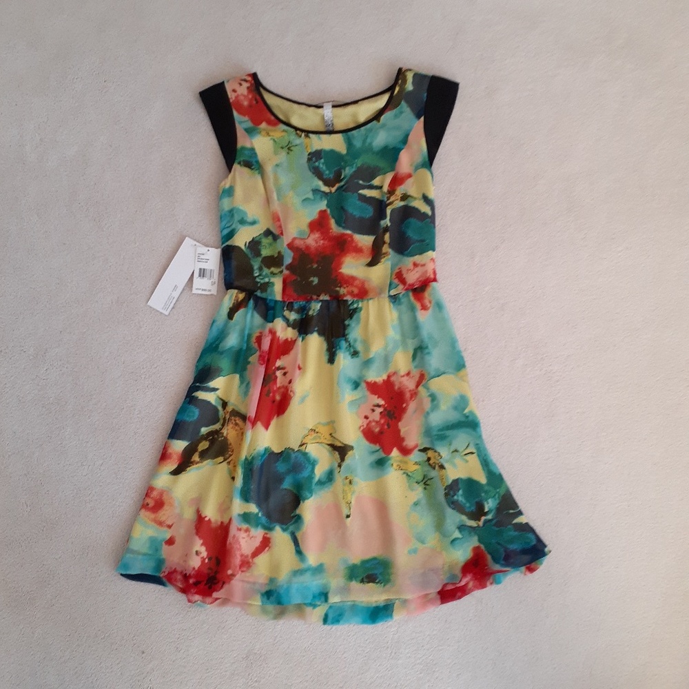 Kensie Blurred Floral Print Buttercup Dress